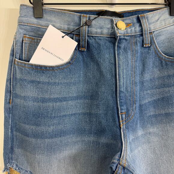 BRANDON MAXWELL The Cortlandt Denim Pant W/ Metallic Leather Combo Size 29 New - Picture 4 of 14